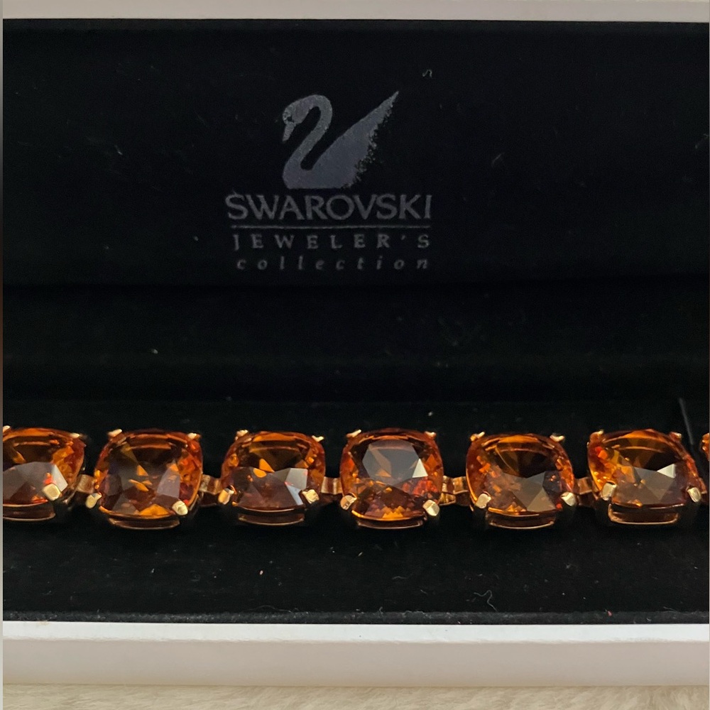 Vintage Swarovski Gold Bracelet with Orange Crystals in Original Box